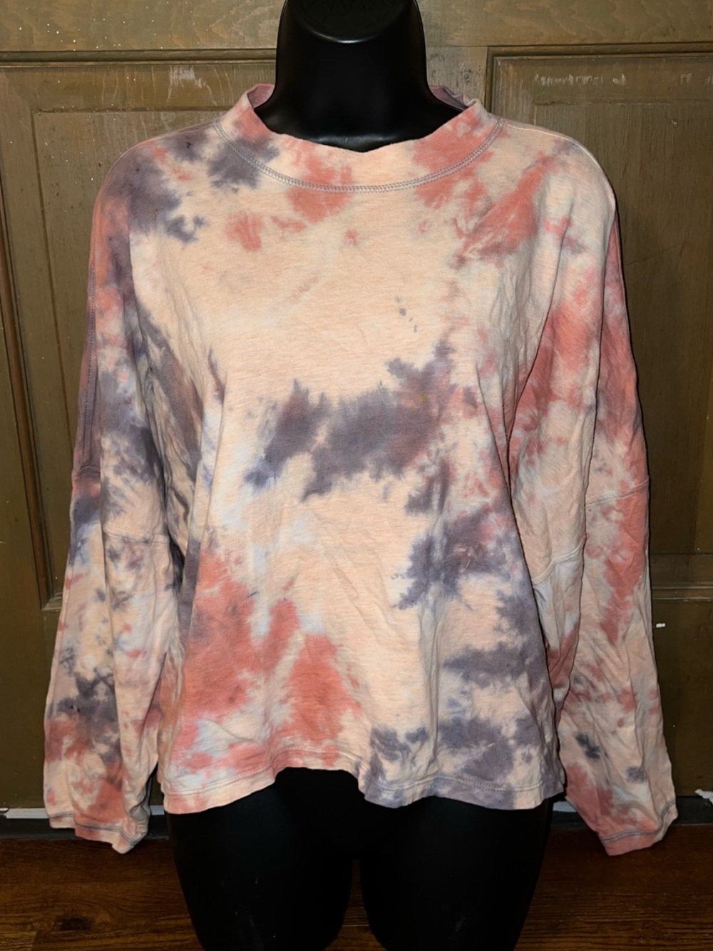 Aerie Boho Cropped Earth Tone Slouchy Oversize Gray Cream Wide Sleeve Y2K Size M